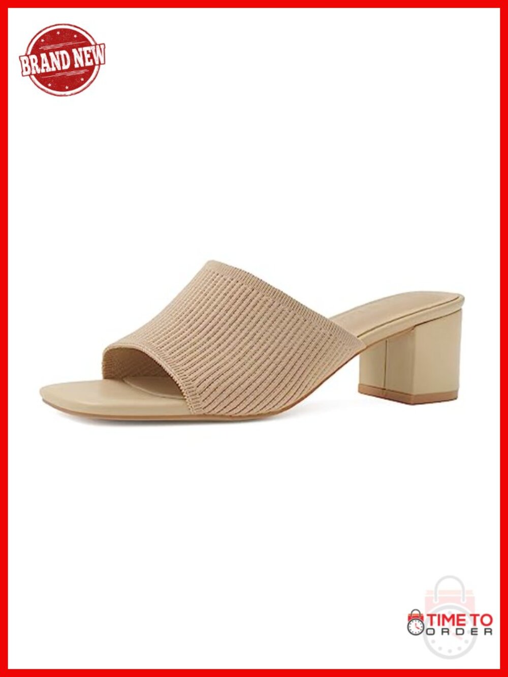 Knitted Square Open Toe Chunky Block Low Heel Mule Sandals Slip On Slides